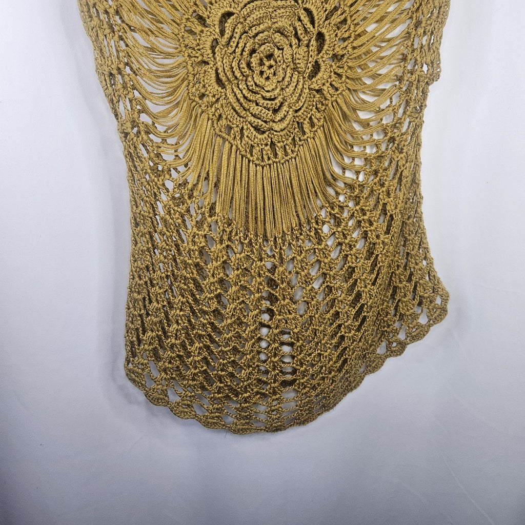 Unbranded Crochet Flower Top Womens XS/S Cotton Open Knit Gold Boho Festival