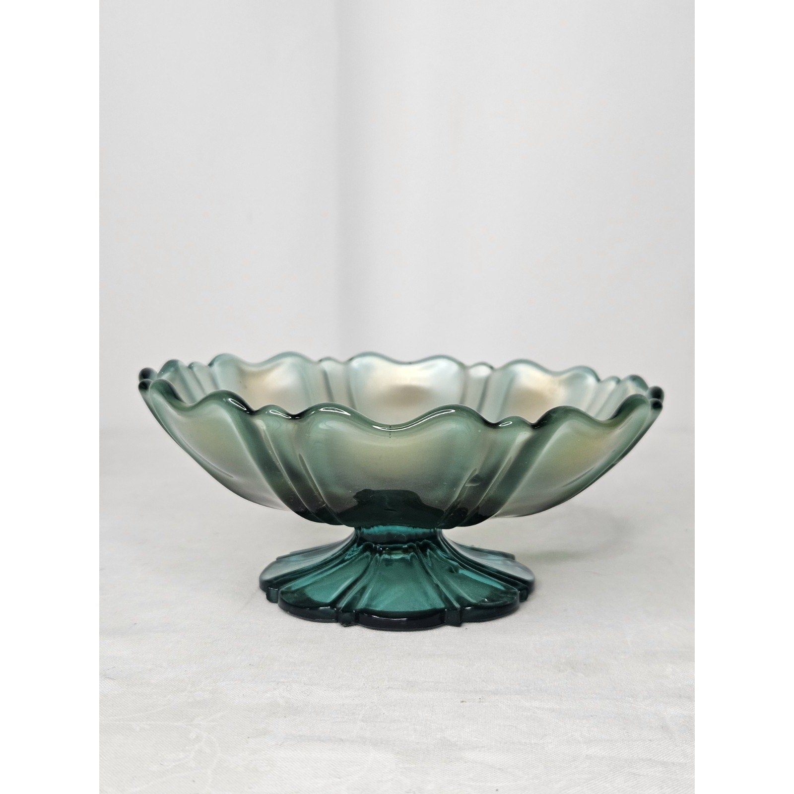 Vintage Carnival Glass Dish Bullseye Pedestal Ice Cream Iridescent Fluted Rim
