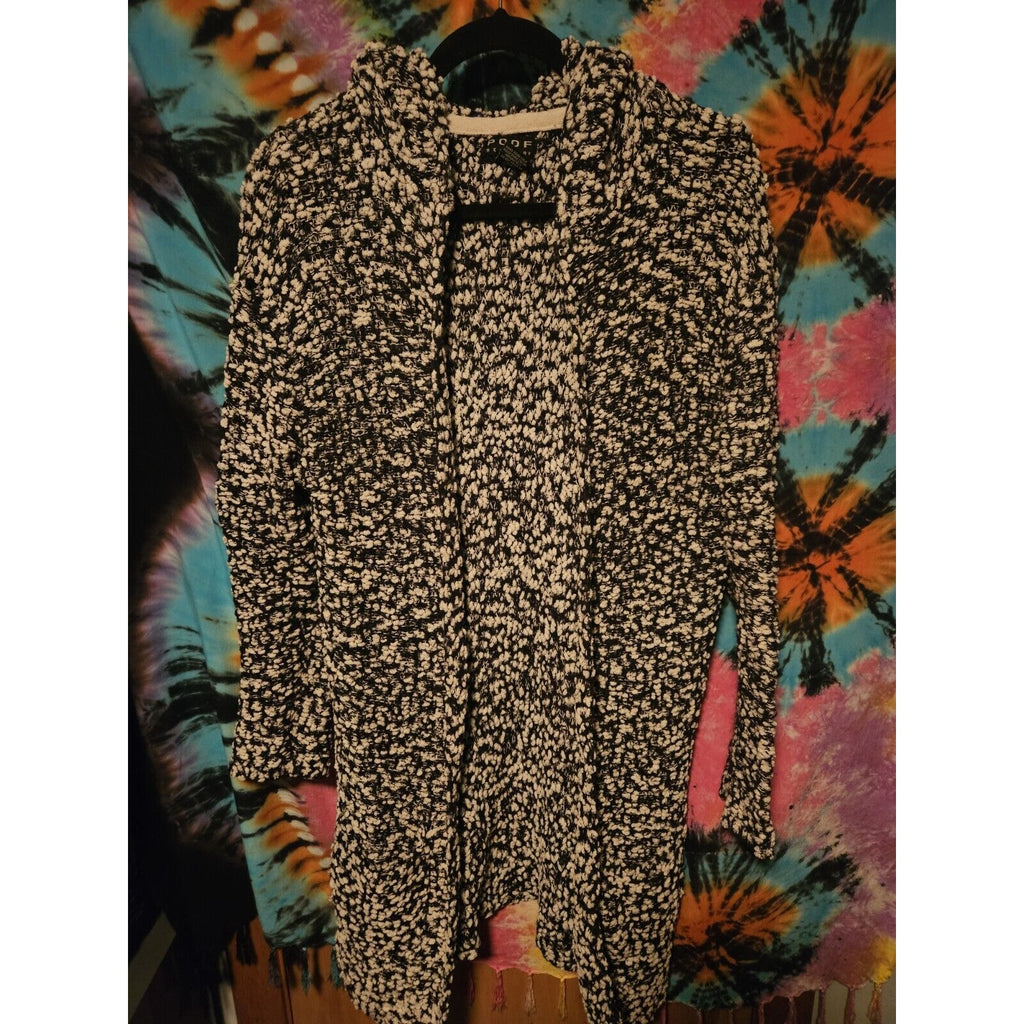 Poof New York Open Sweater Black & White Toothbrush Nylon Feather Size XL
