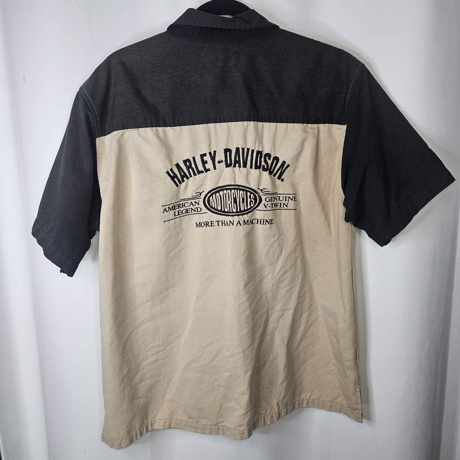 Vintage Harley Davidson Button Up Short Sleeve Shirt Mechanic Motorcycle Mens XL