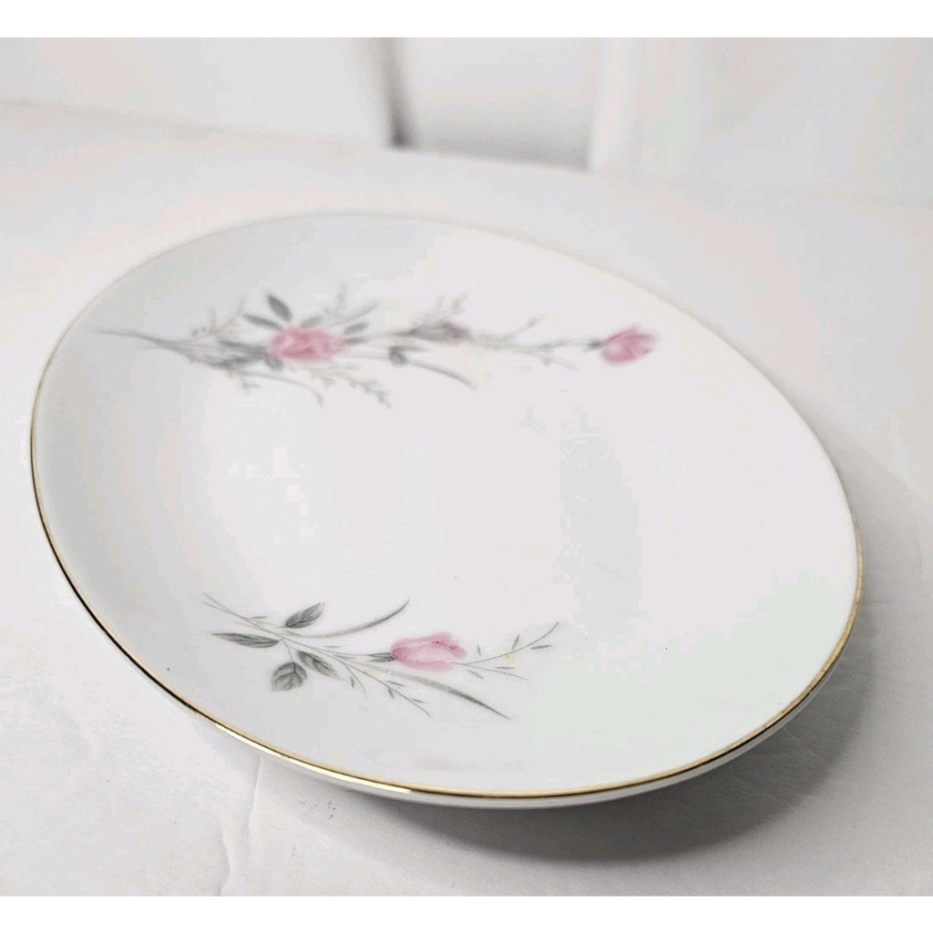 Vintage Golden Rose Fine China Tray Japan Made 10" Oval Plate Floral Gold Trim