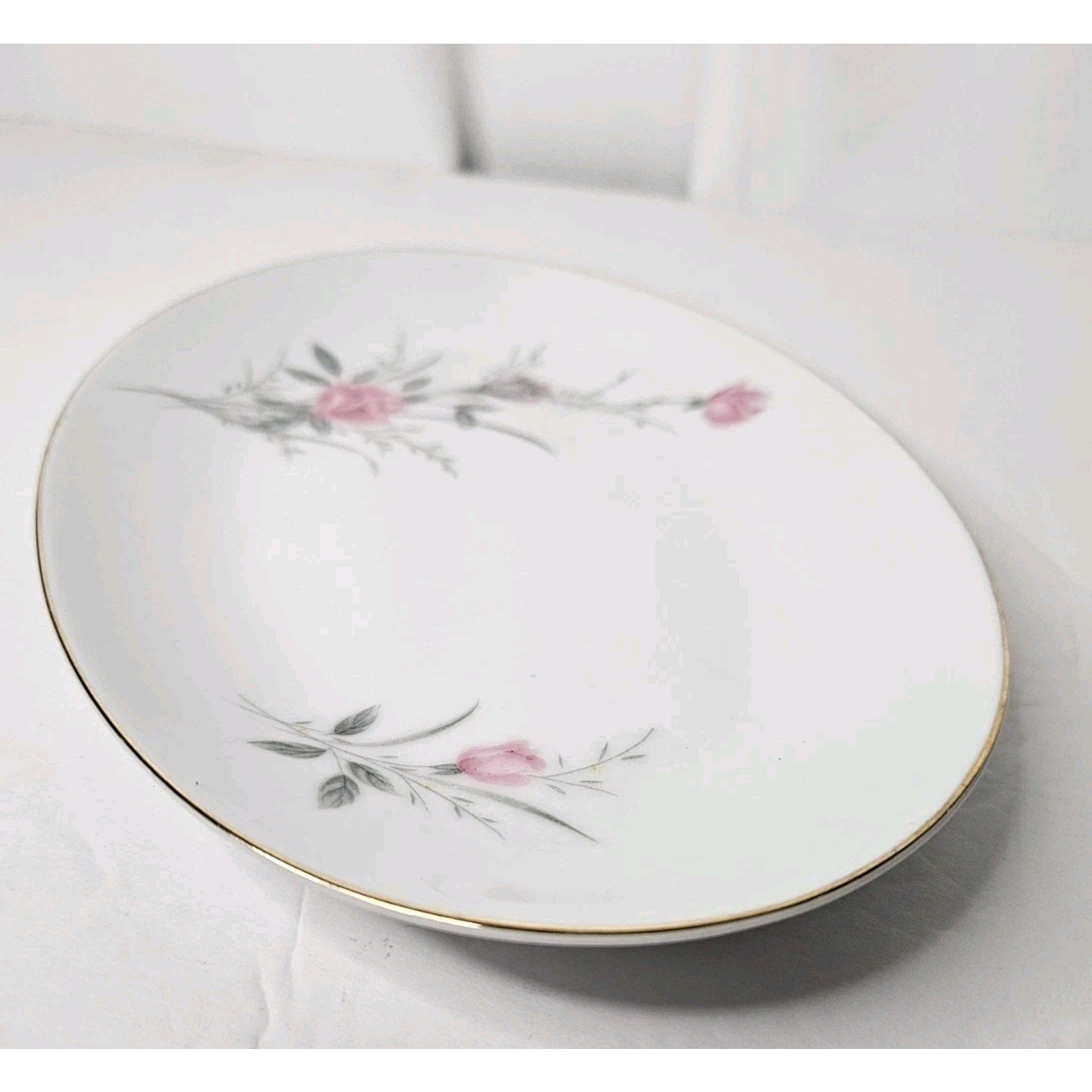 Vintage Golden Rose Fine China Tray Japan Made 10" Oval Plate Floral Gold Trim