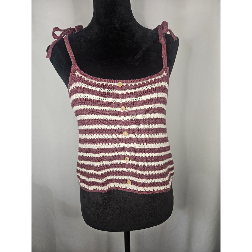 American Eagle Outfitters Top Crochet Sleeveless Scoop Neck Tank Small Burgundy