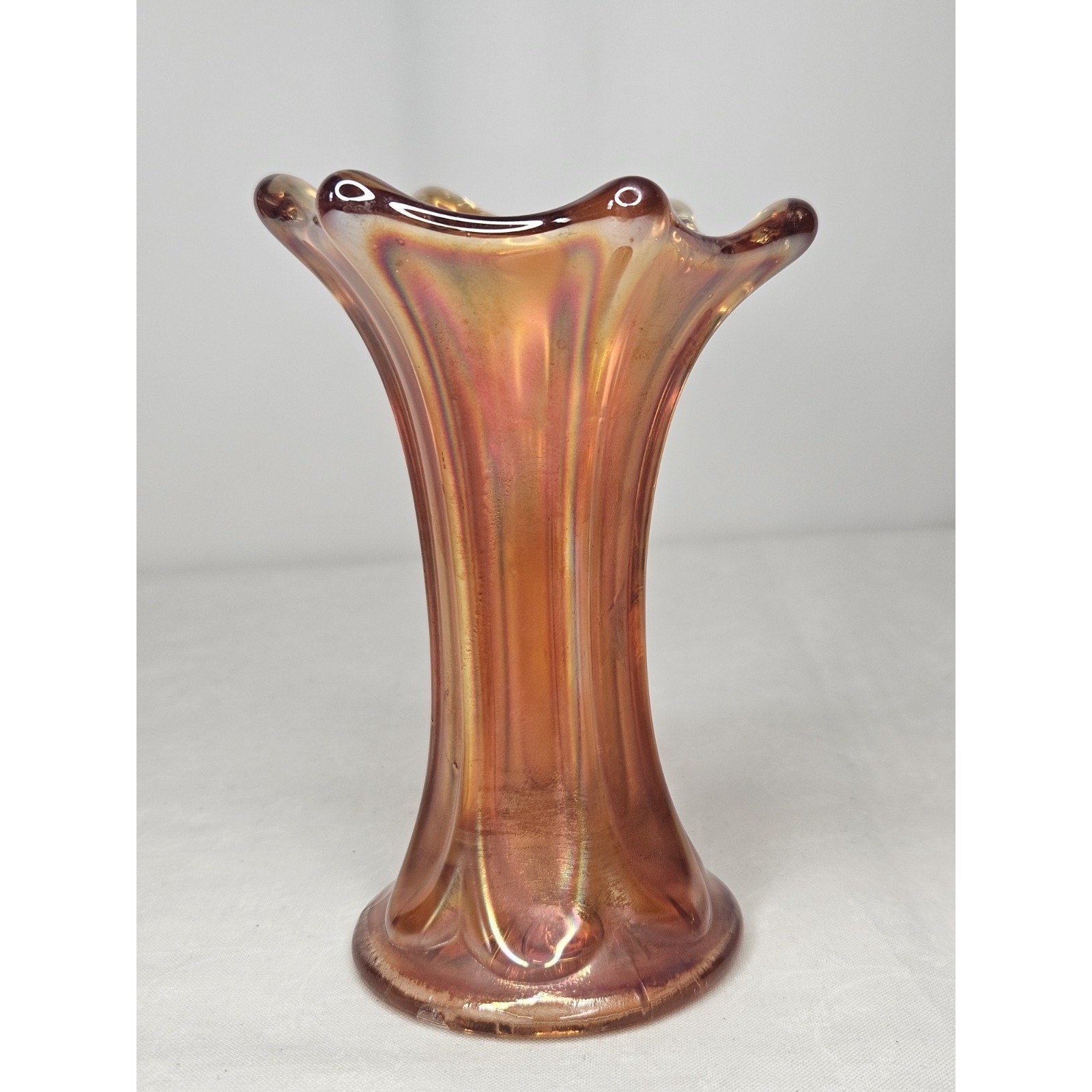 Vintage Amber Imperial Morning Glory Miniature Vase 5" Carnival Glass Orange