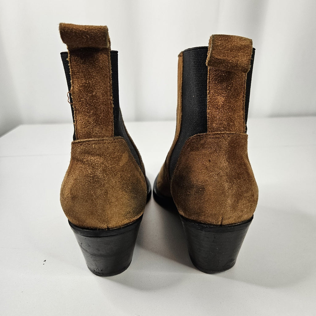 Everlane Suede Ankle Boot Block Heel Brown 6.5 M Western Cowgirl Boho Italy Made