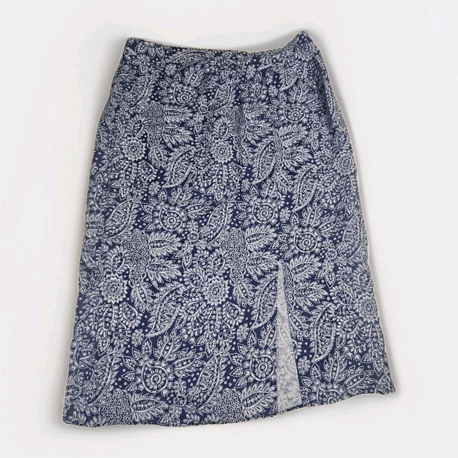 Madewell Skirt Womens Size 16 Blue Paisley Linen Long Maxi Summer Vacation Boho