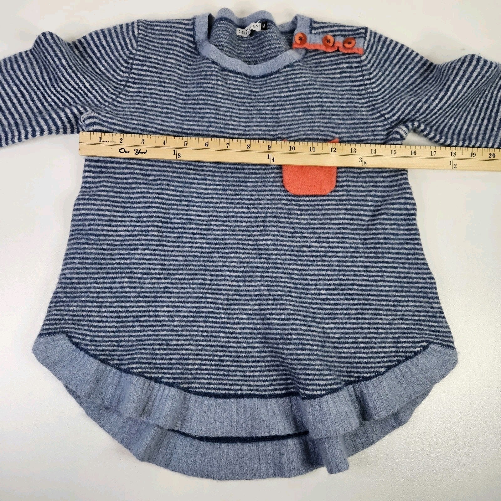 Zaket & Plover Merino Wool Blend Crewneck Blue Striped Sweater Size Medium