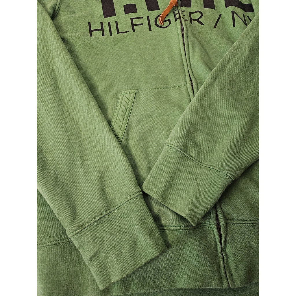 Tommy Hilfiger Men's Big Logo Full Zip Hoodie Size XL Green Navy Letters