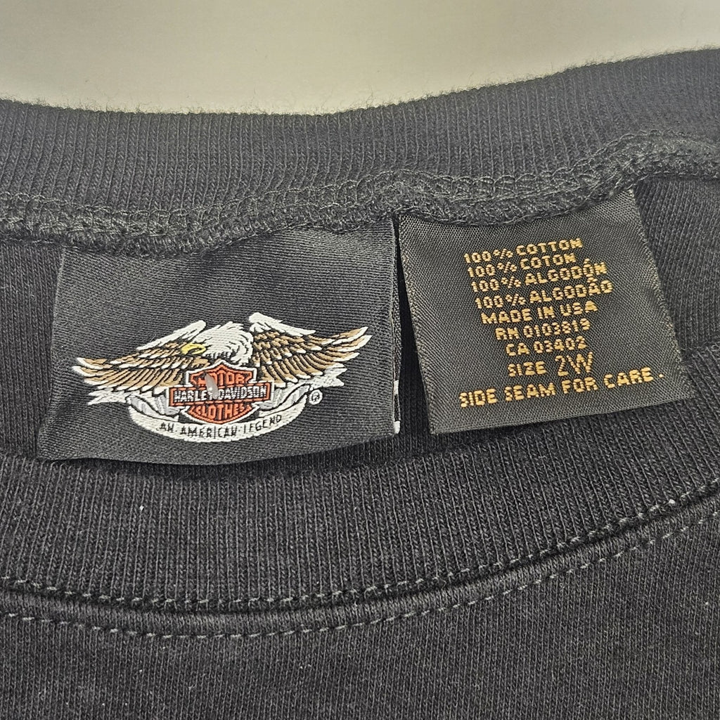Vtg Y2K Harley Davidson Angel Wing Emblem Black Crop Top T Shirt Plus Size 2X