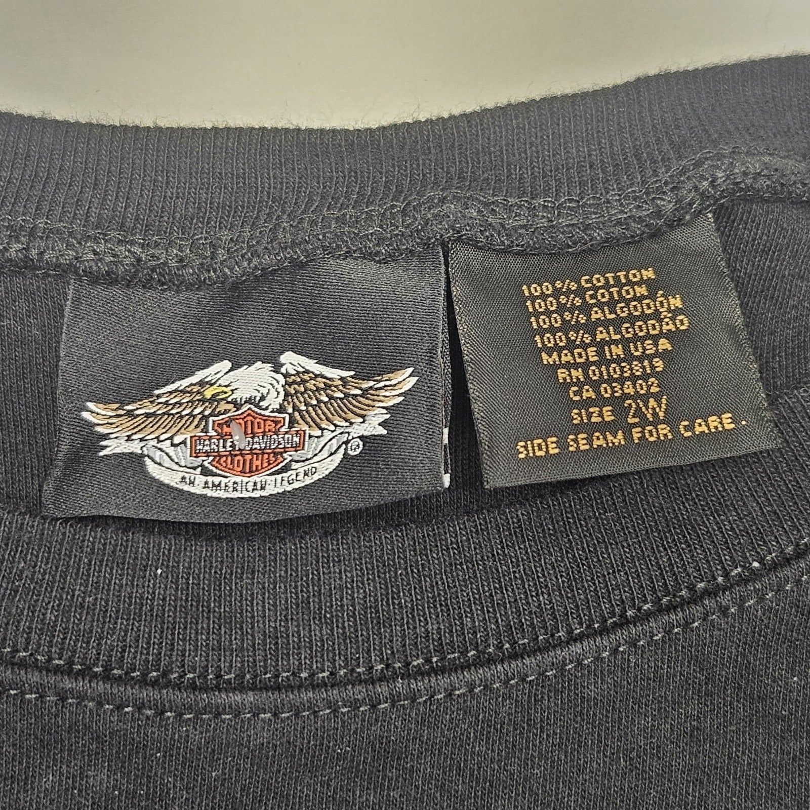 Vtg Y2K Harley Davidson Angel Wing Emblem Black Crop Top T Shirt Plus Size 2X