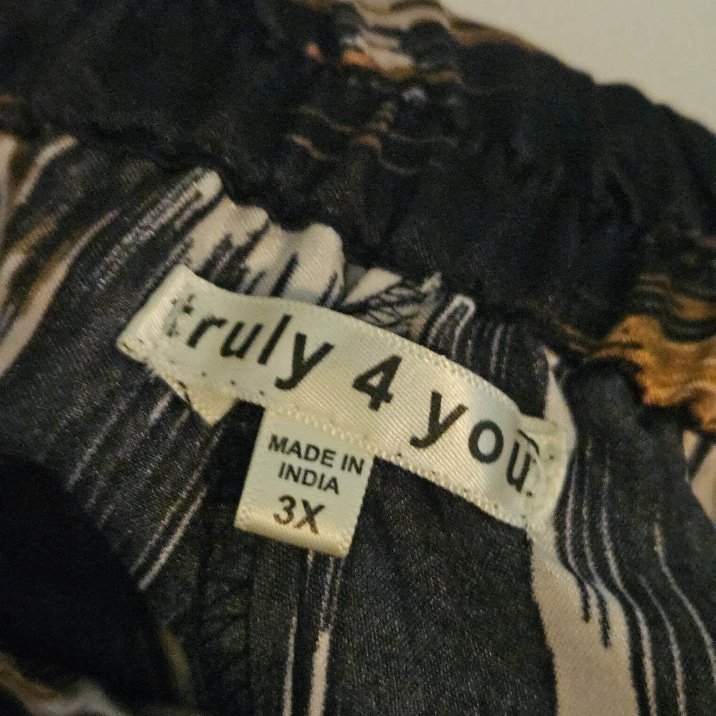 Truly 4 You Womens Plus 3X Black Tan Brown Boho A-line Abstract Print Maxi Skirt