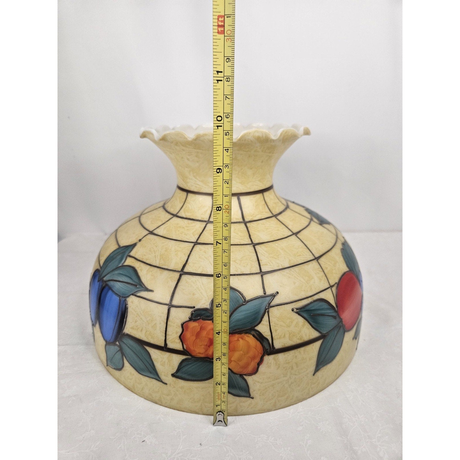 Vtg. Hand-painted Hurricane Lamp Shade 9 1/2 Inches Tall Fruit & Floral