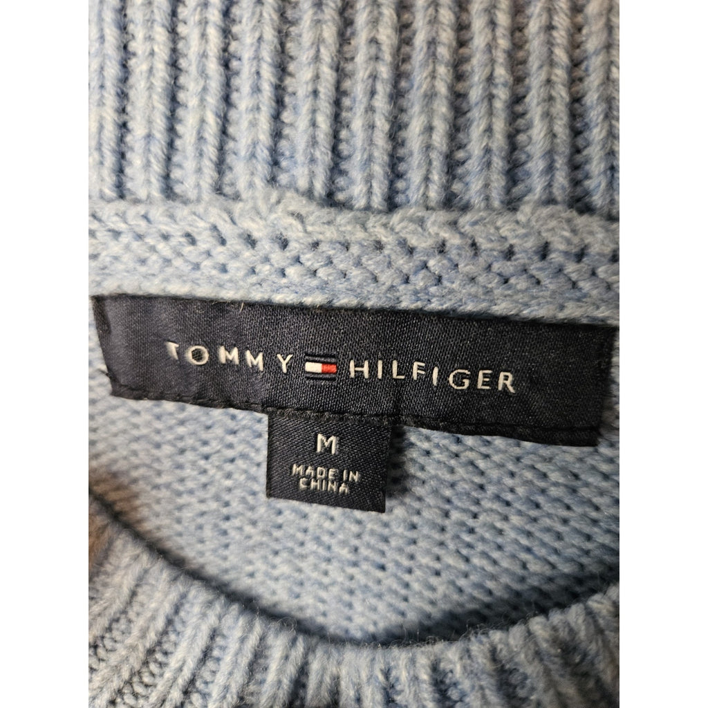 Tommy Hilfiger Knit Sweater Classic Flag Light Blue Oversized Medium USA