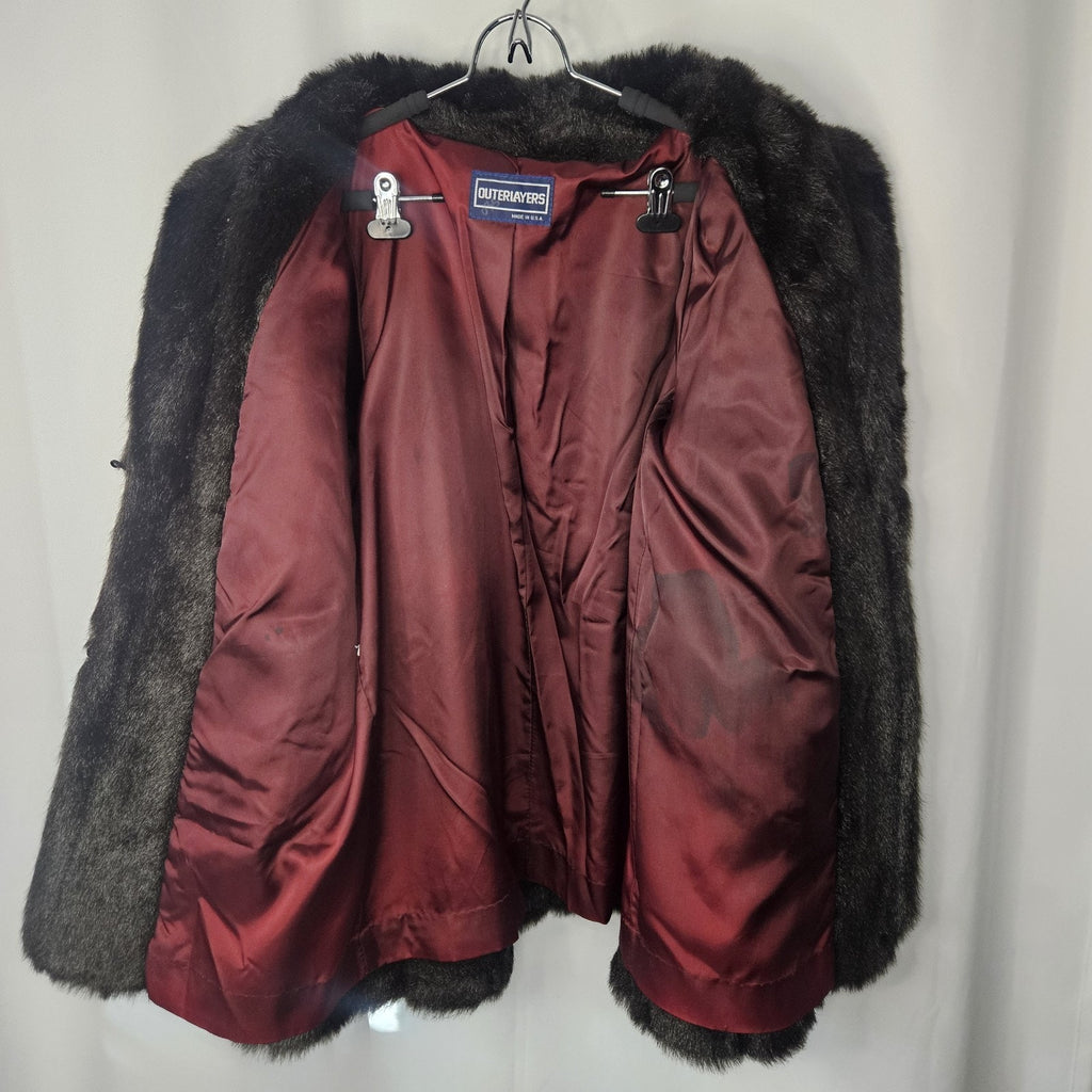 Outerlayers Vintage Faux Fur Coat US Made Chocolate Brown Jacket Sz XL Mob Glam