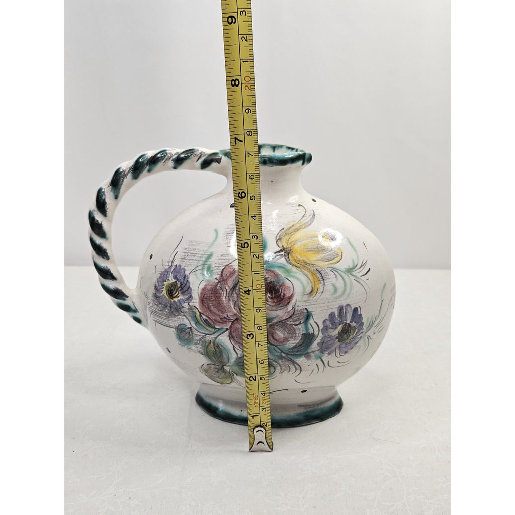 Vintage Ulmer Keramik Floral Pitcher Mid Century Pottery Germany #206