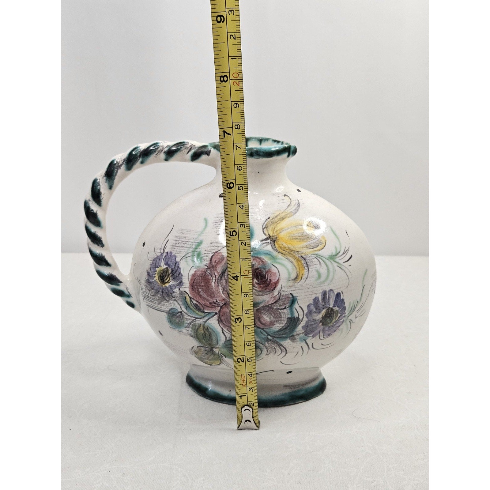 Vintage Ulmer Keramik Floral Pitcher Mid Century Pottery Germany #206