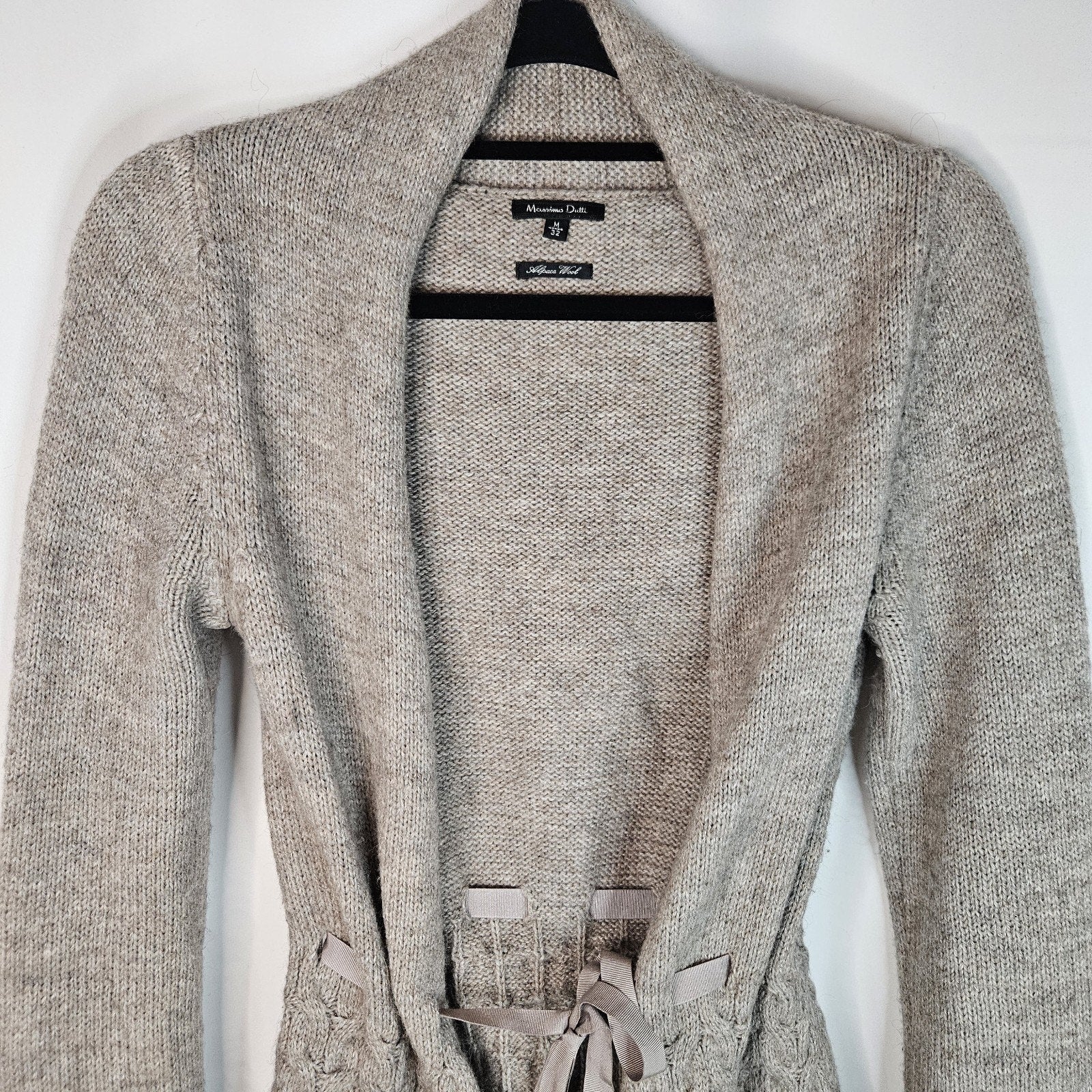 Massimo Dutti Alpaca Wool Ruffle Tie-Front Cardigan Sweater Gray Brown Size M/32