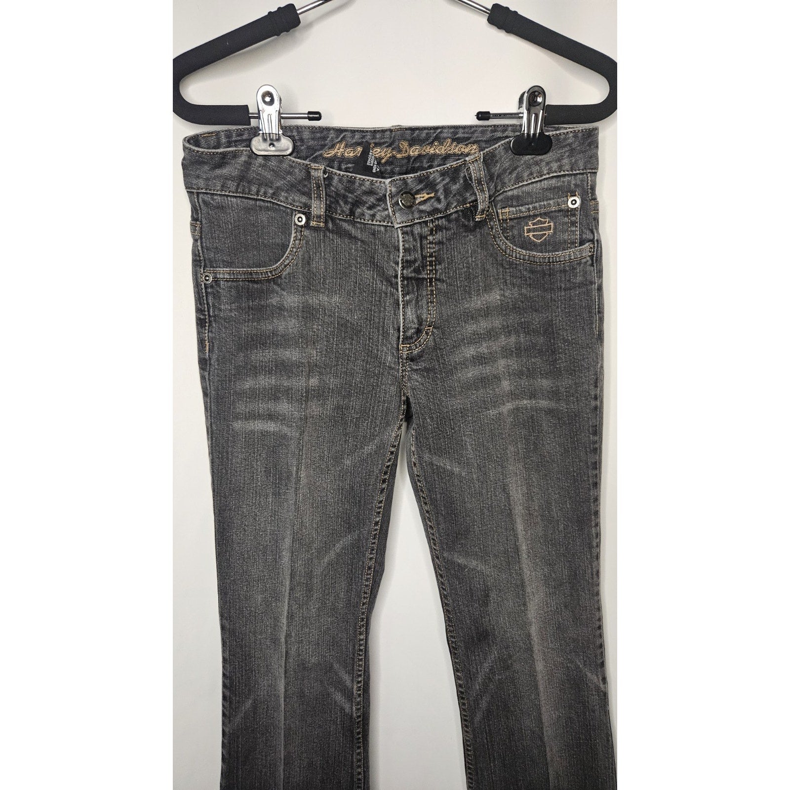 Vintage Harley-Davidson Women's Gray Wash Denim Jeans Sz 4 Bootcut Leg Biker