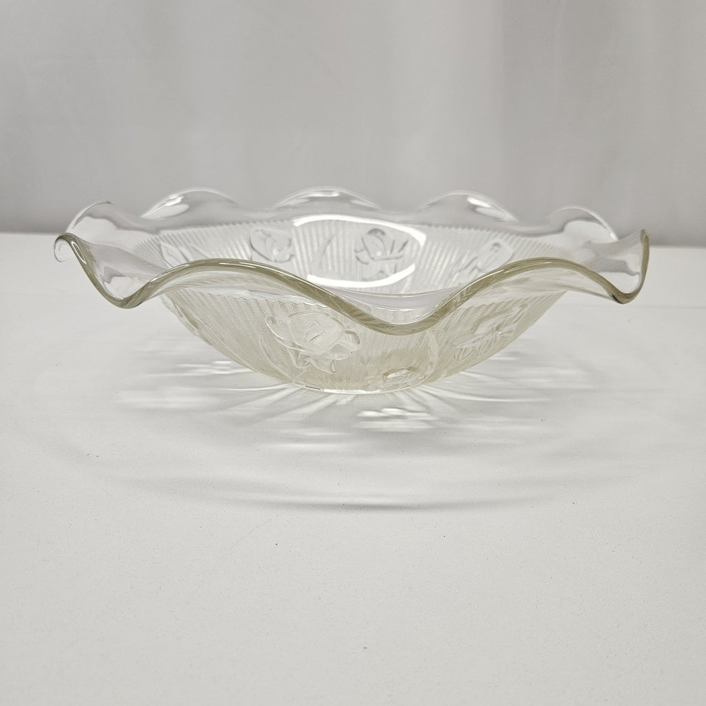 Vintage Iris and Herringbone Jeanette Glass Bowl Fluted Edge Retro Clear Glass