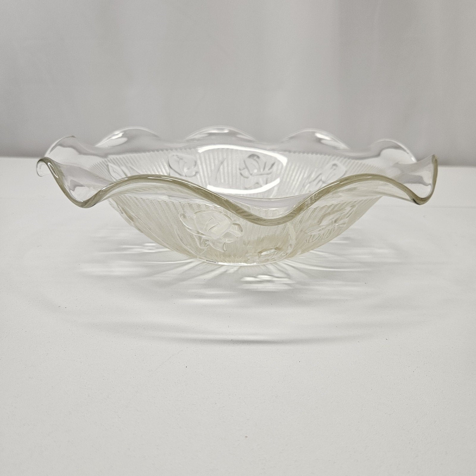 Vintage Iris and Herringbone Jeanette Glass Bowl Fluted Edge Retro Clear Glass