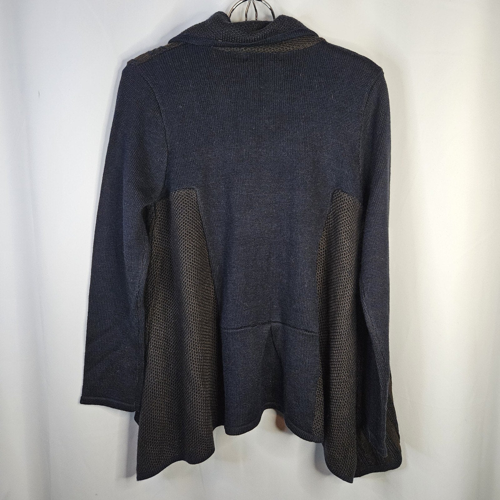 Woman’s Gizel Blue & Brown Block Design Sweater Jacket Acrylic Wool Blend L/XL