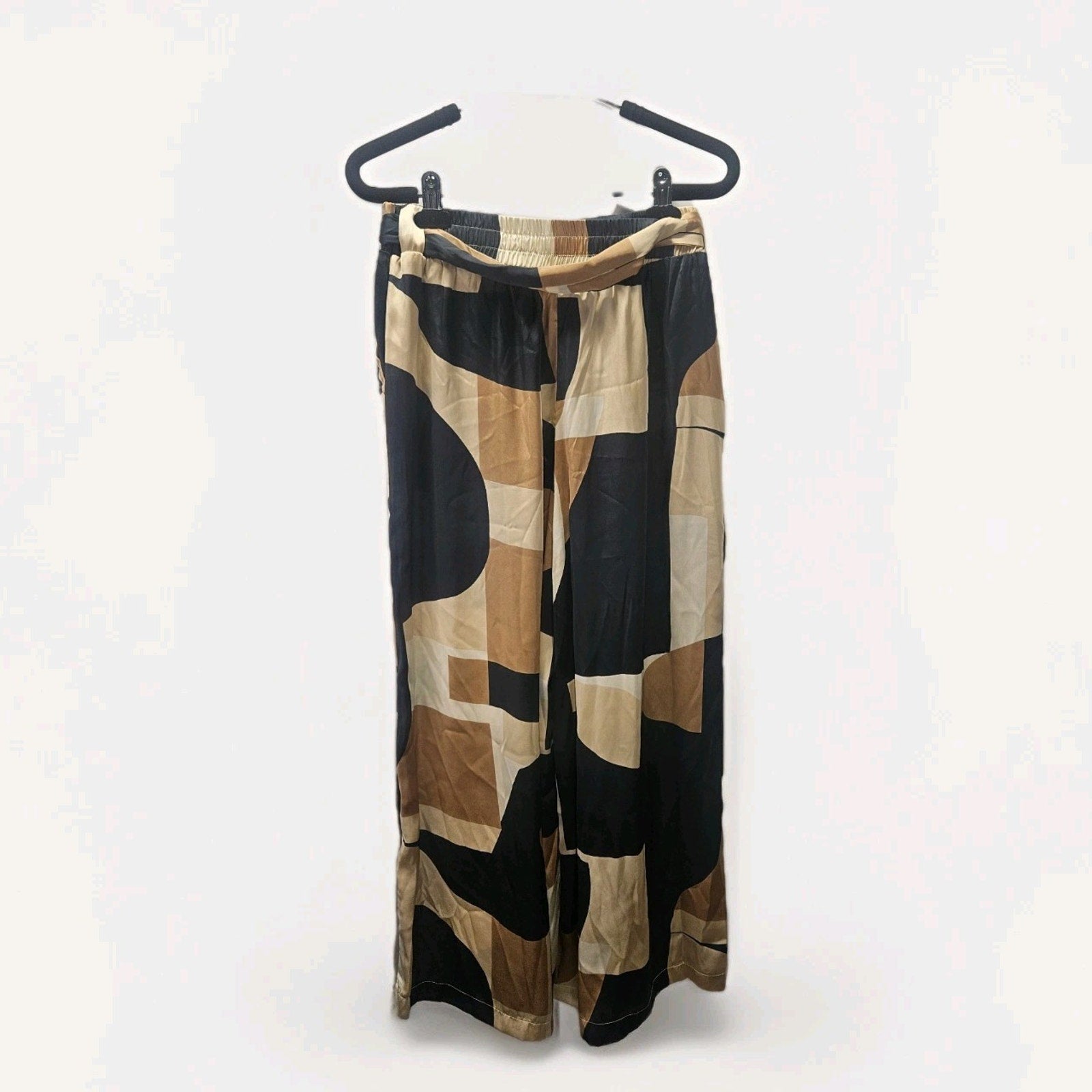 NWT Dress Forum Wide Leg Satin Crop Pants Abstract Print High Rise Size Large