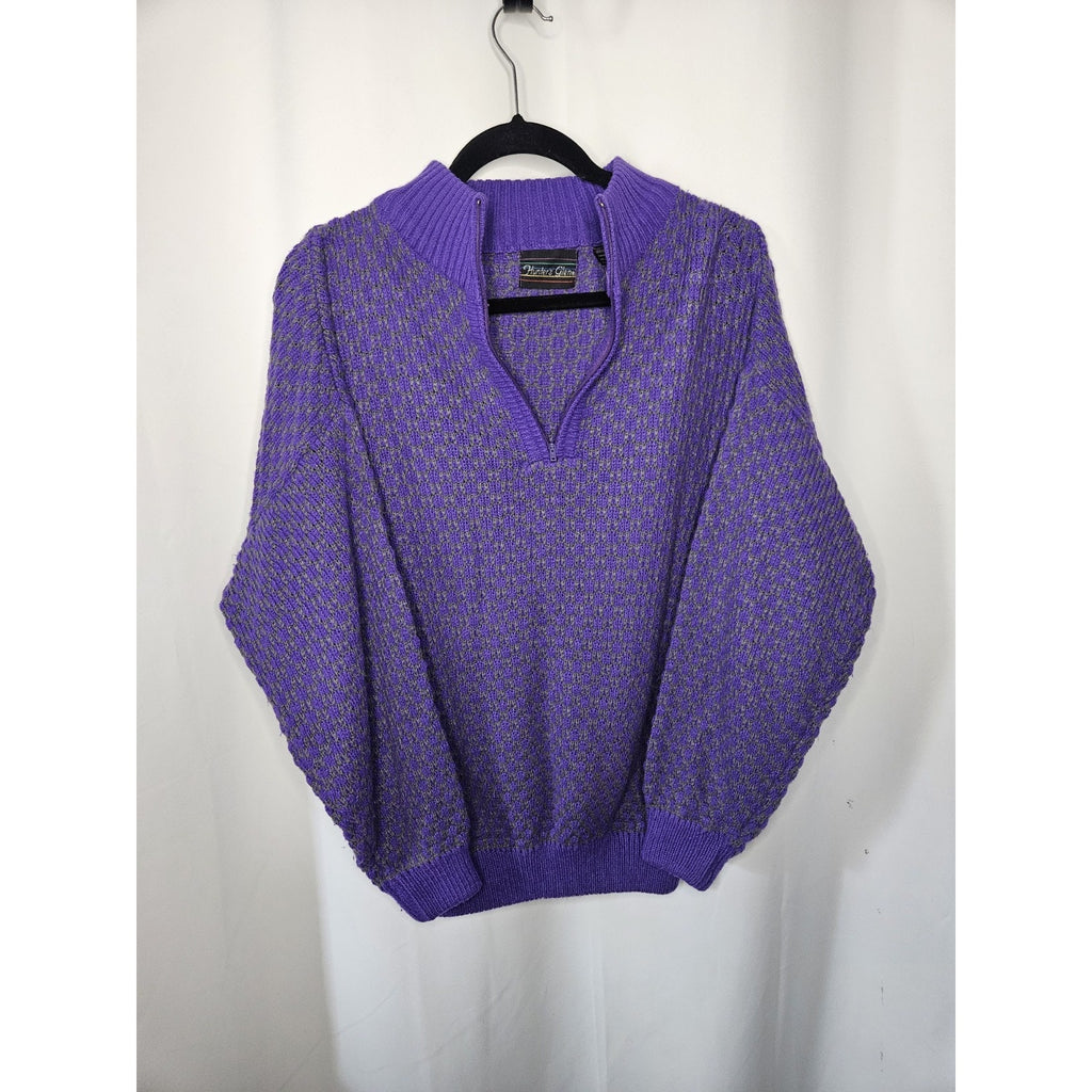 Vintage Hunter Glen Open Knit Sweater Large Purple Gray 1/4 Zip Lightweight