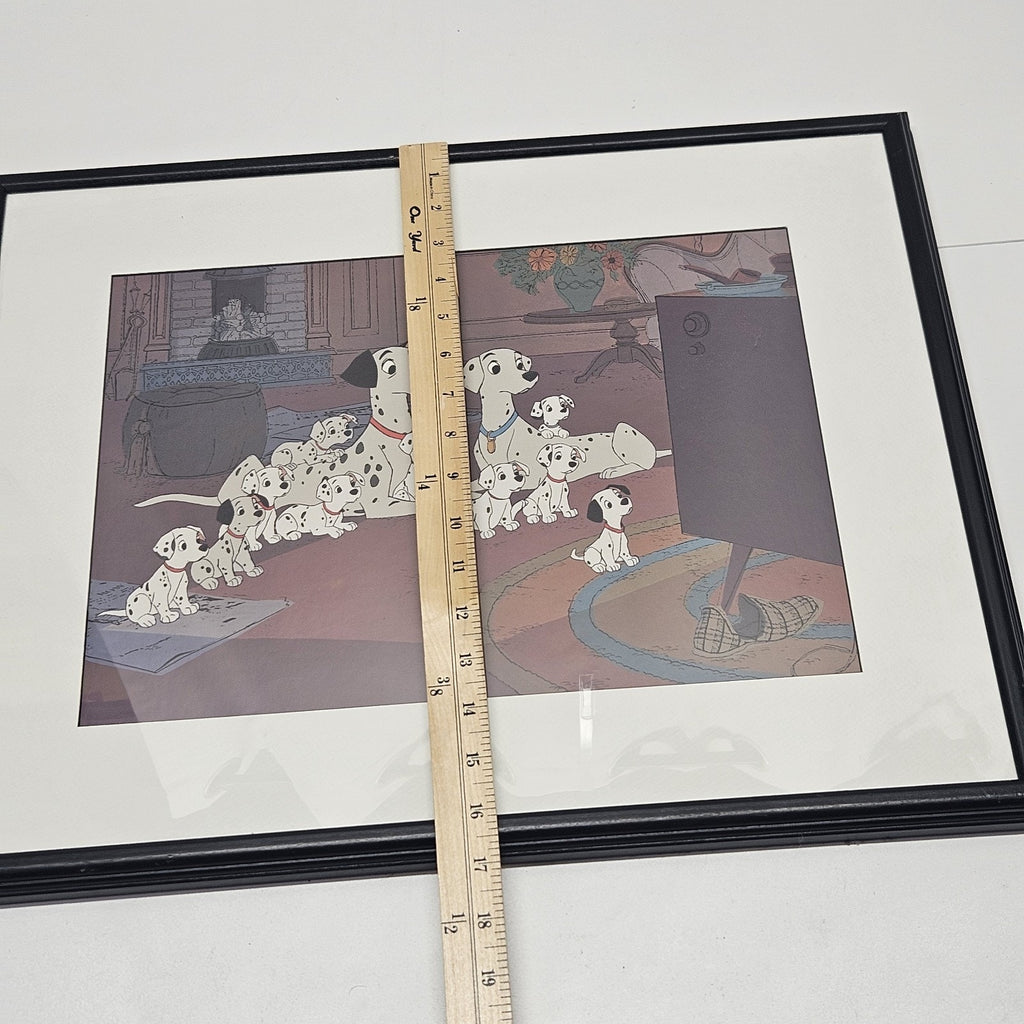 Vintage Disney 101 Dalmatians Watching TV Gather Round Matted Picture 17x21"