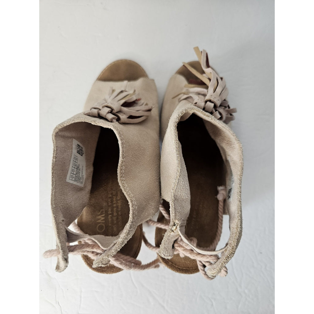 Toms Light Blush Pink Suede Tassel Block Heel Open Toe Booties 9