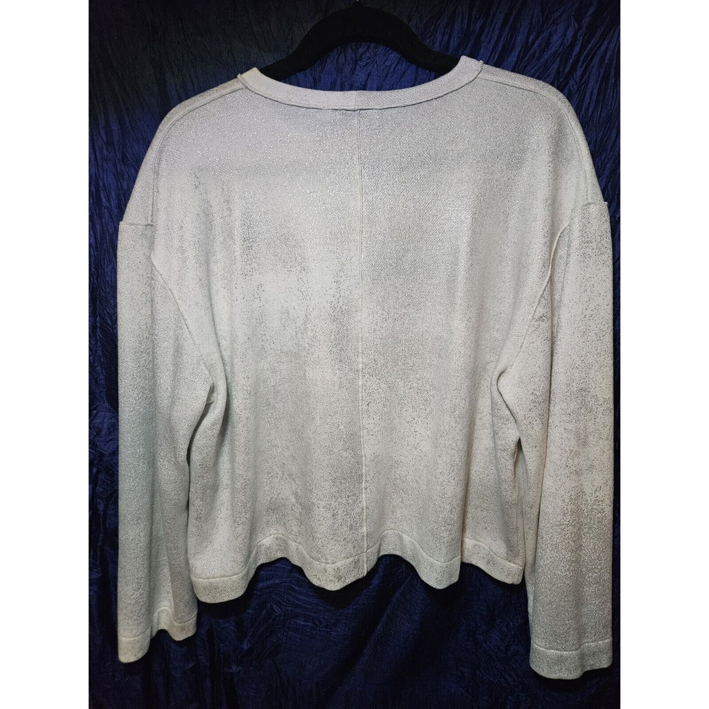 Zara Pullover Sweater White With Silver Metallic Foil Accents Size Med 8-10