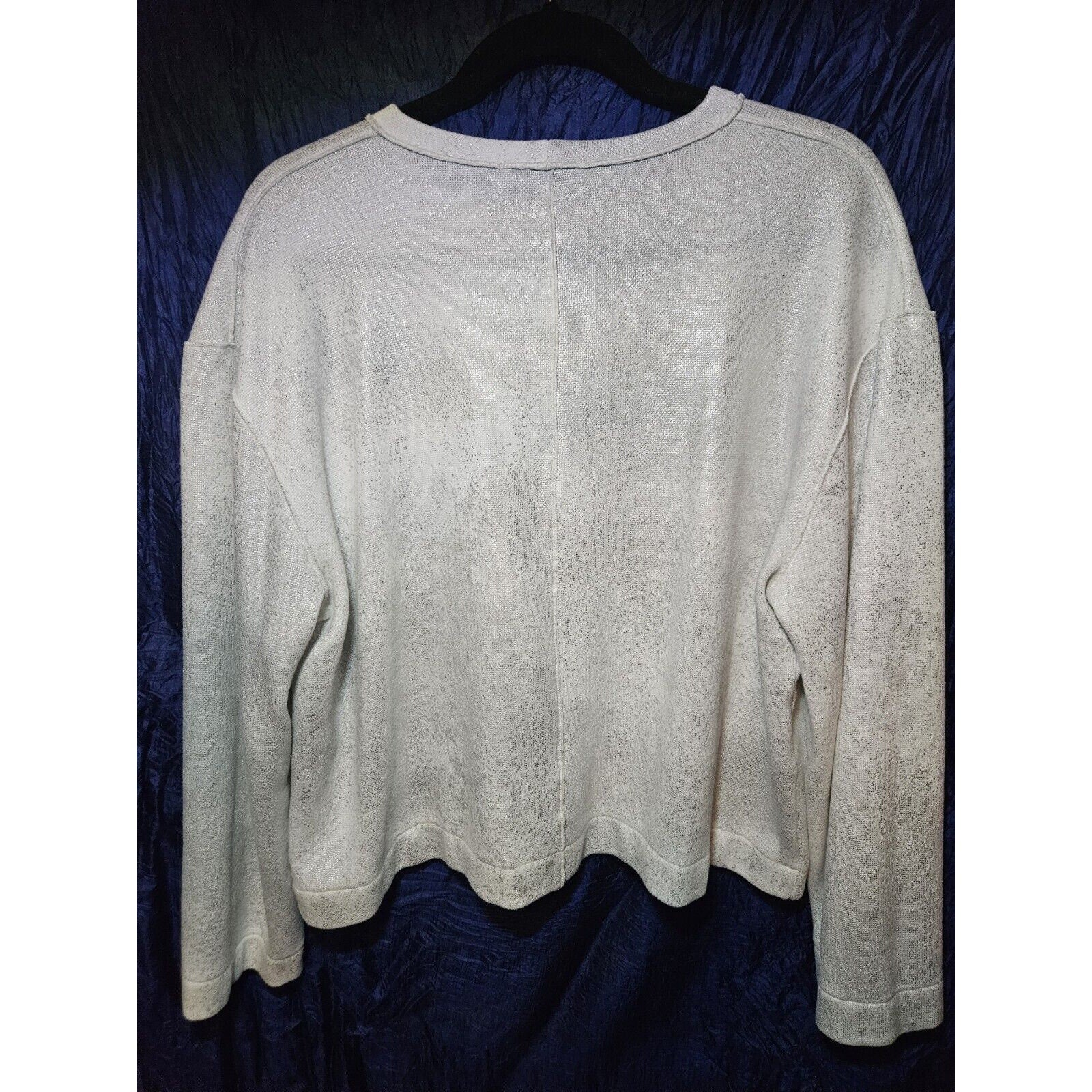 Zara Pullover Sweater White With Silver Metallic Foil Accents Size Med 8-10