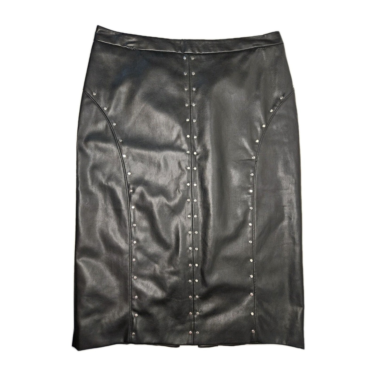 Vegan Leather Skirt Womens Size 8 Black Studded Goth Western Biker Pencil Midi