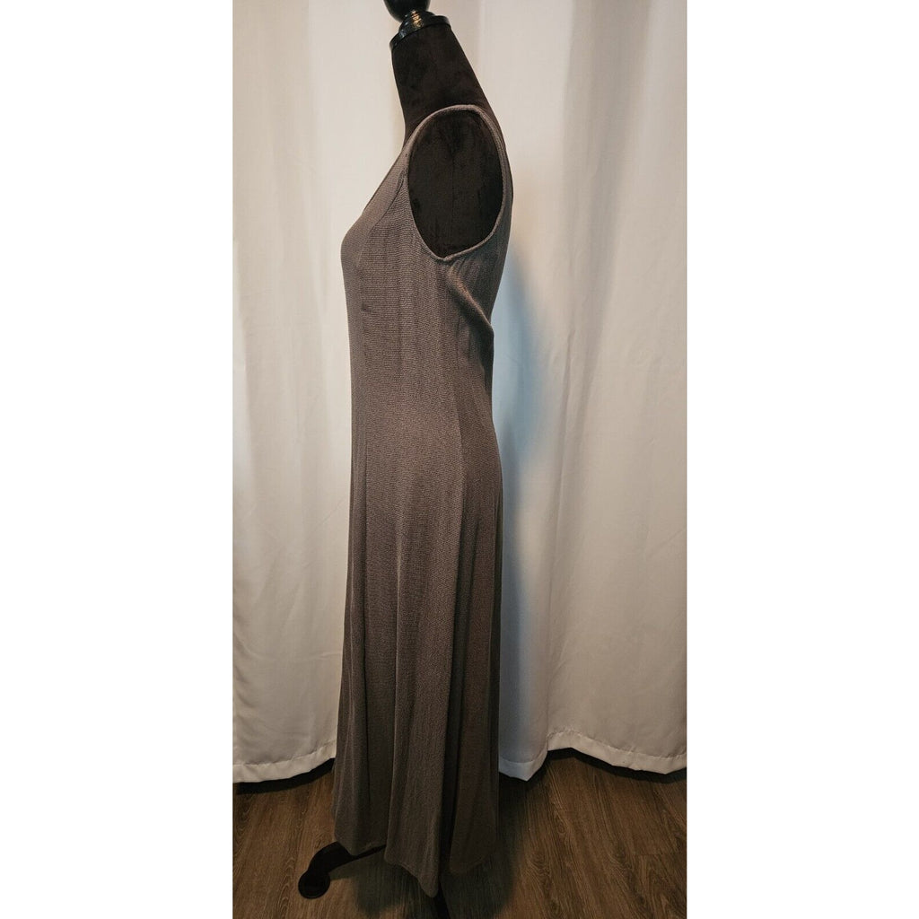 Vintage 90s Midi Dress Stone Brown Semi Sheer Slim Fit Sleeveless Dress 12