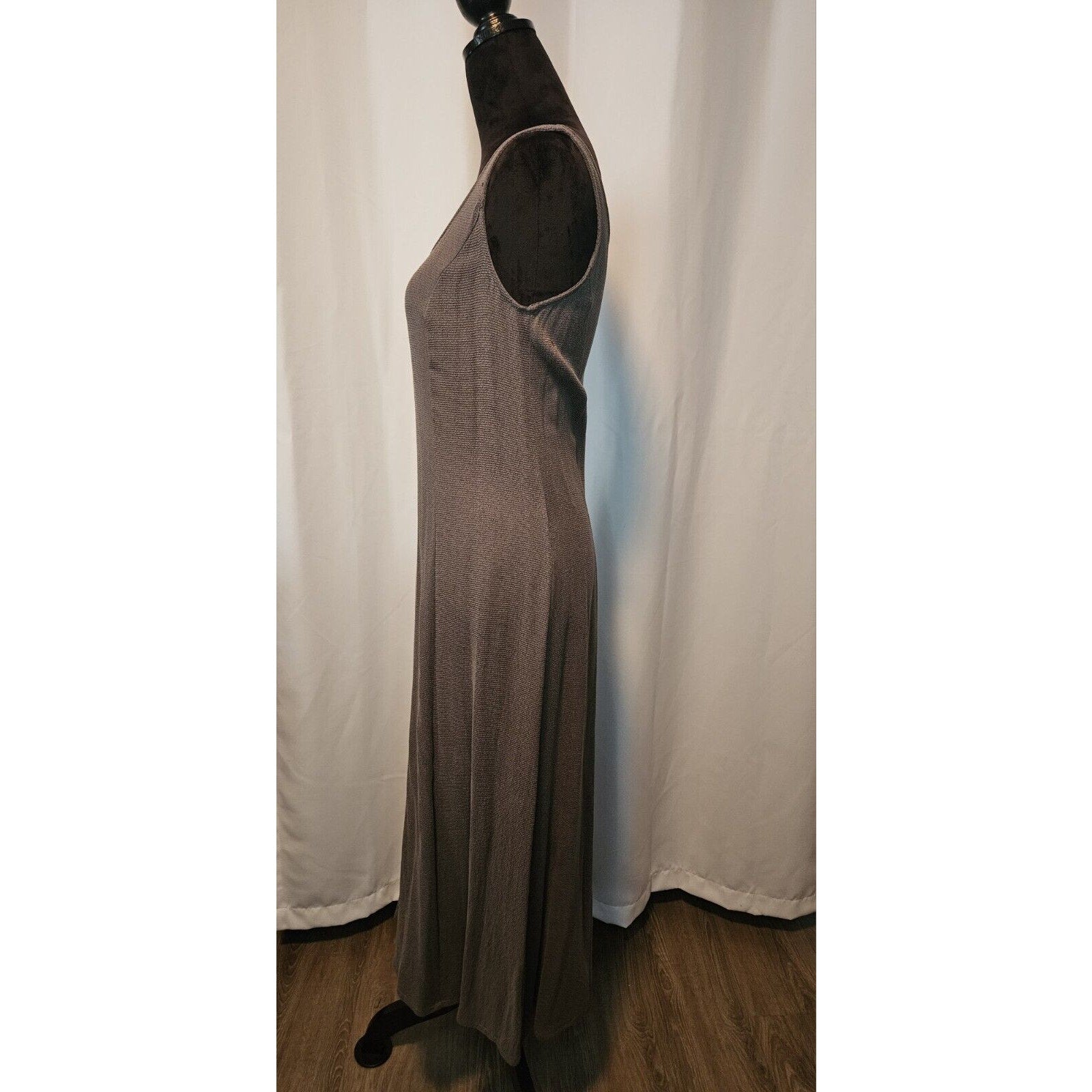 Vintage 90s Midi Dress Stone Brown Semi Sheer Slim Fit Sleeveless Dress 12
