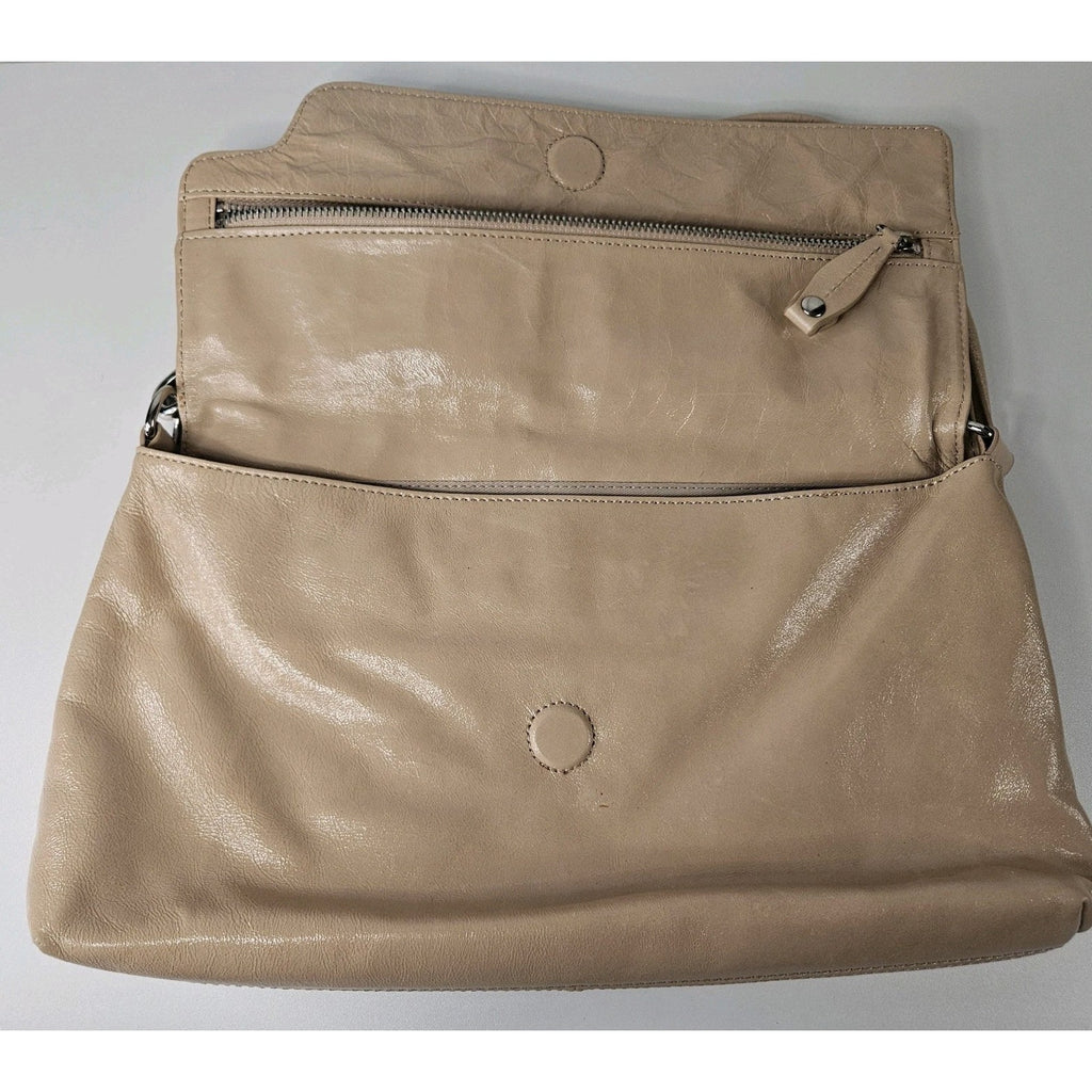 Patent Leather Handbag DONALD J PLINER Nude Mini Shoulder Bag Flap Over Purse
