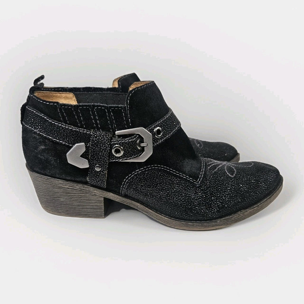 Naya Selma Leather Ankle Boots Womens 10.5 Black Slip On Buckle Accent Booties