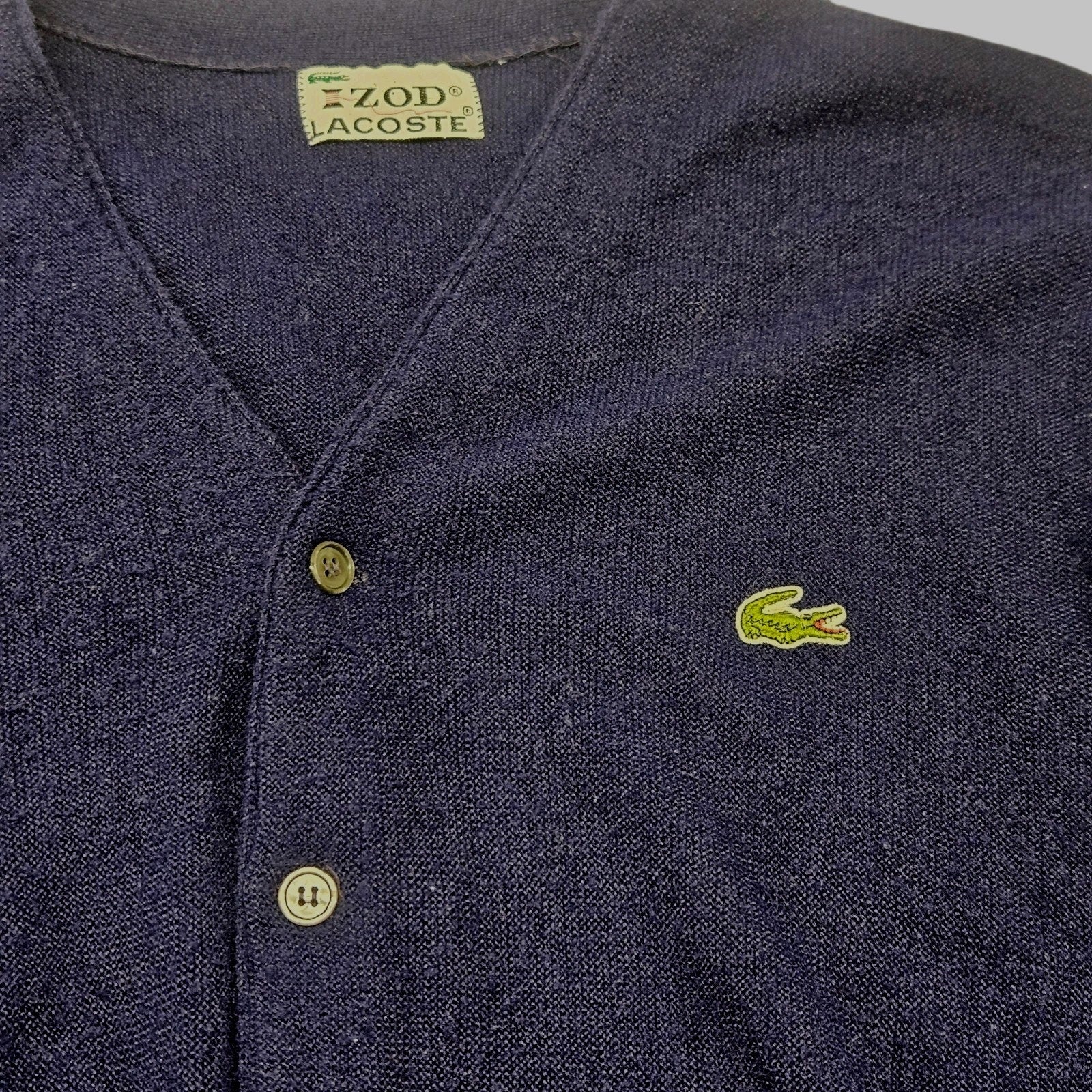 Vintage Izod Lacoste Sweater mens L Blue Orlon Acrylic Cardigan 70s Made in USA