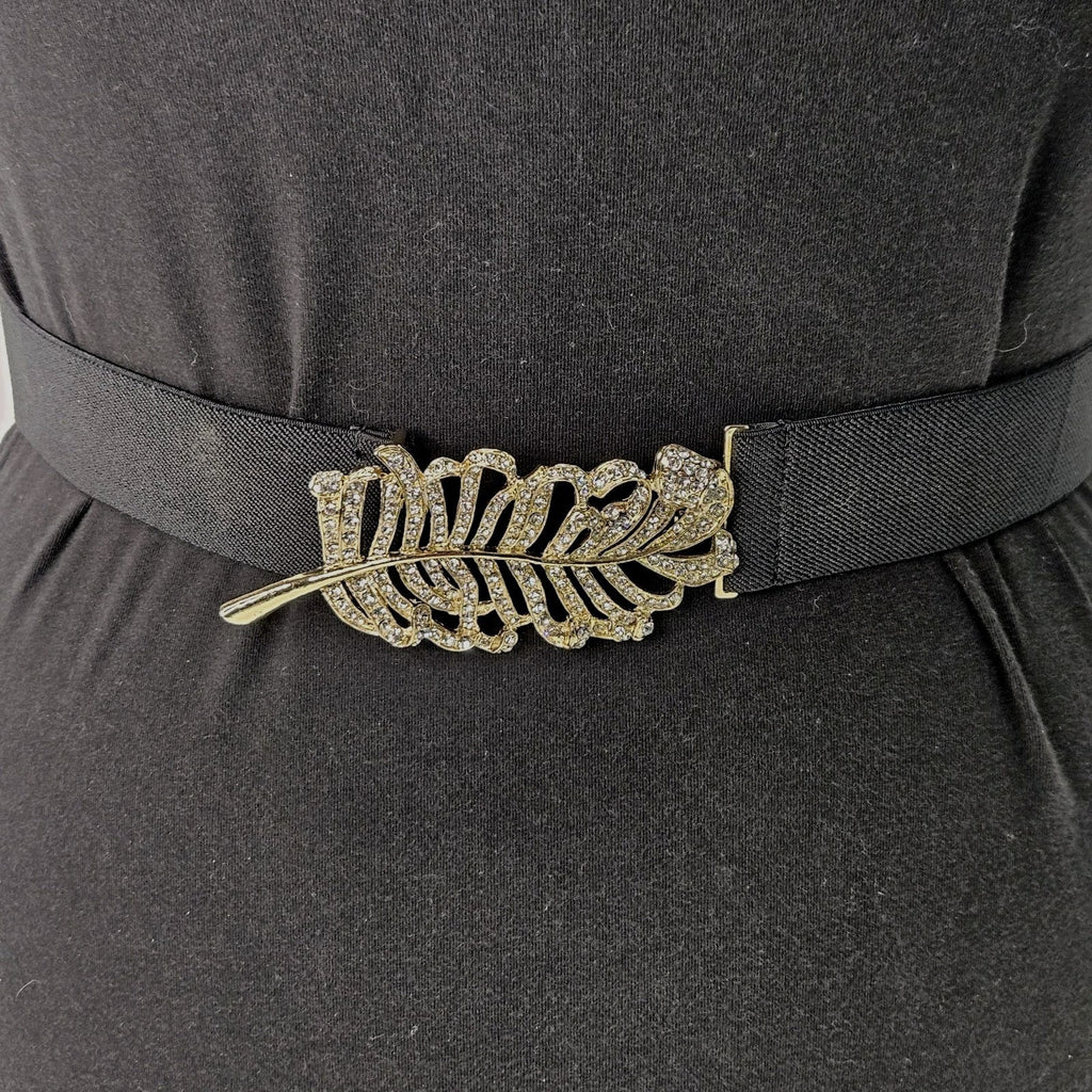 BCBG MAXAZRIA Womens Rhinestone Leaf Stretch Ajustable Waist Belt Size Small