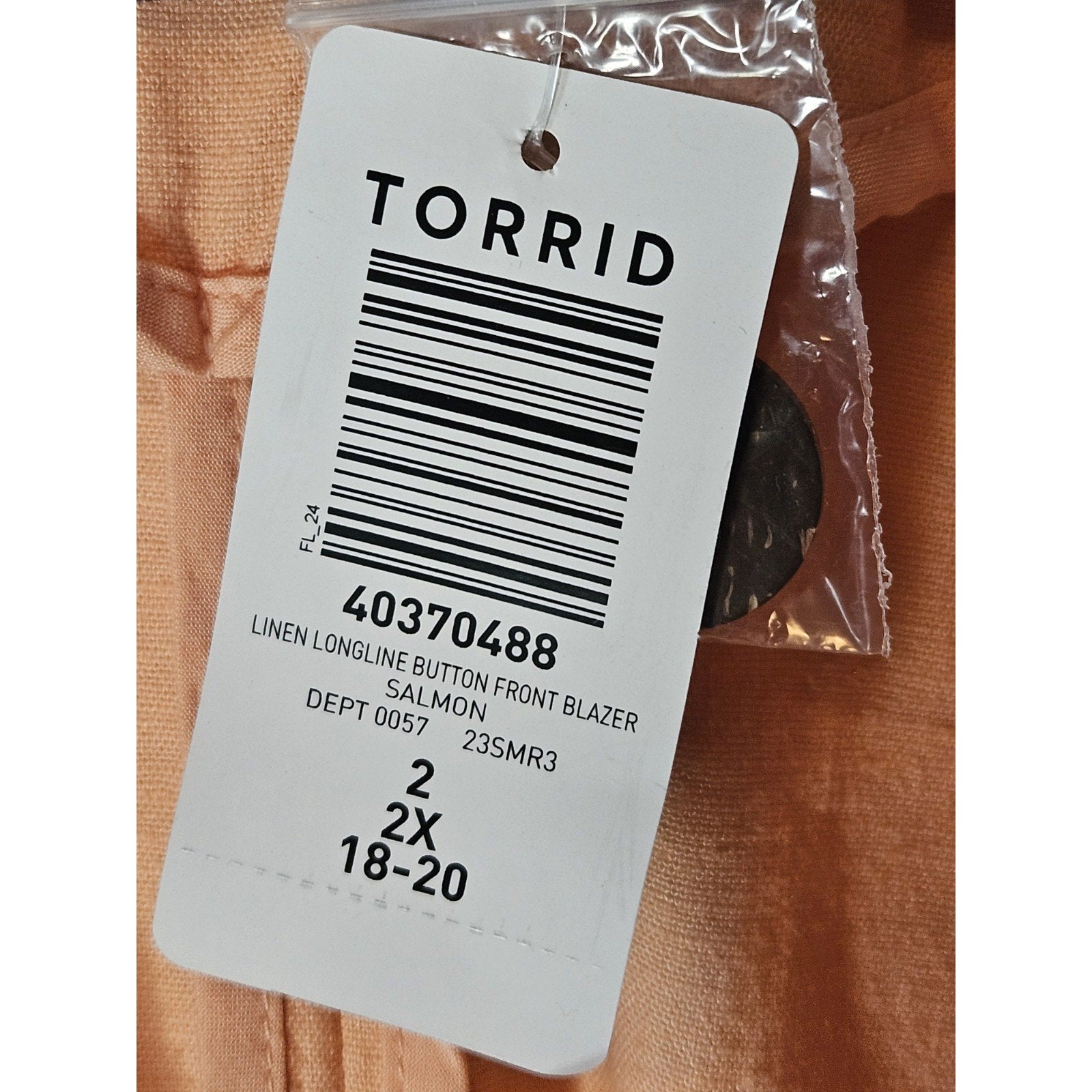NWT Torrid Womens Longline Linen Button Front Blazer Pink Salmon Plus 2X 18-20