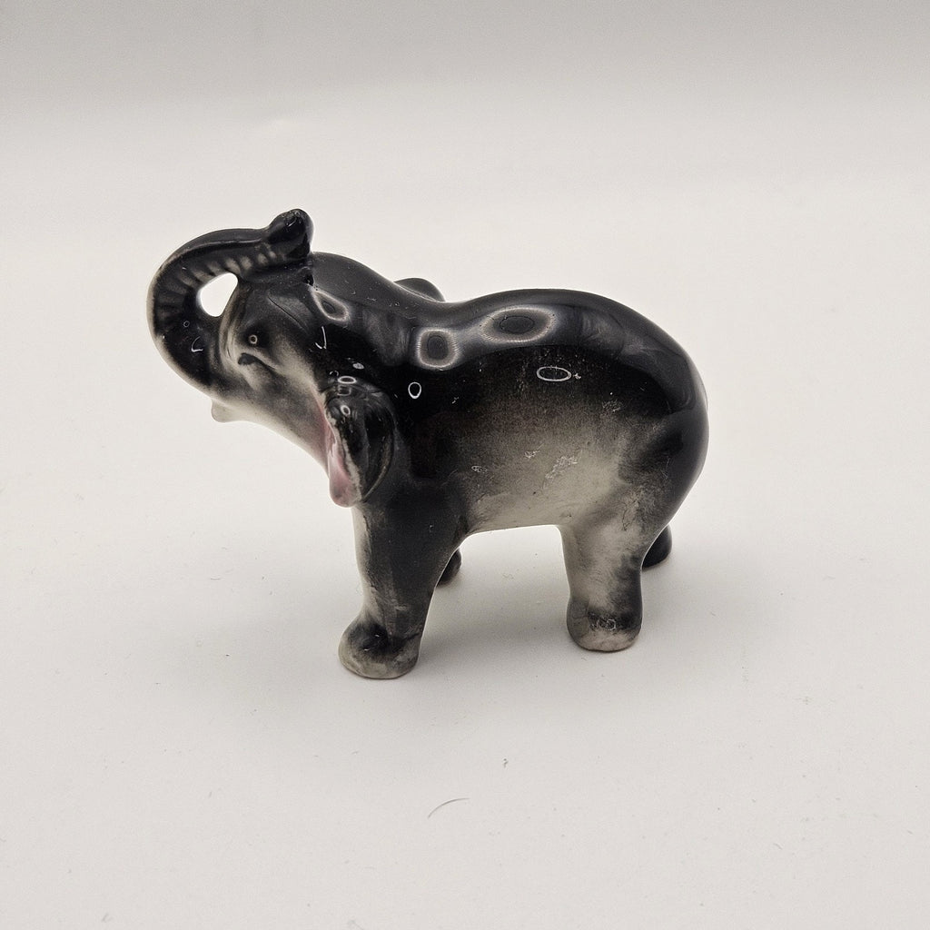 Vintage Ceramic Miniature ELEPHANT FIGURINE Trunk Up MADE IN JAPAN 2 3/4" Tall