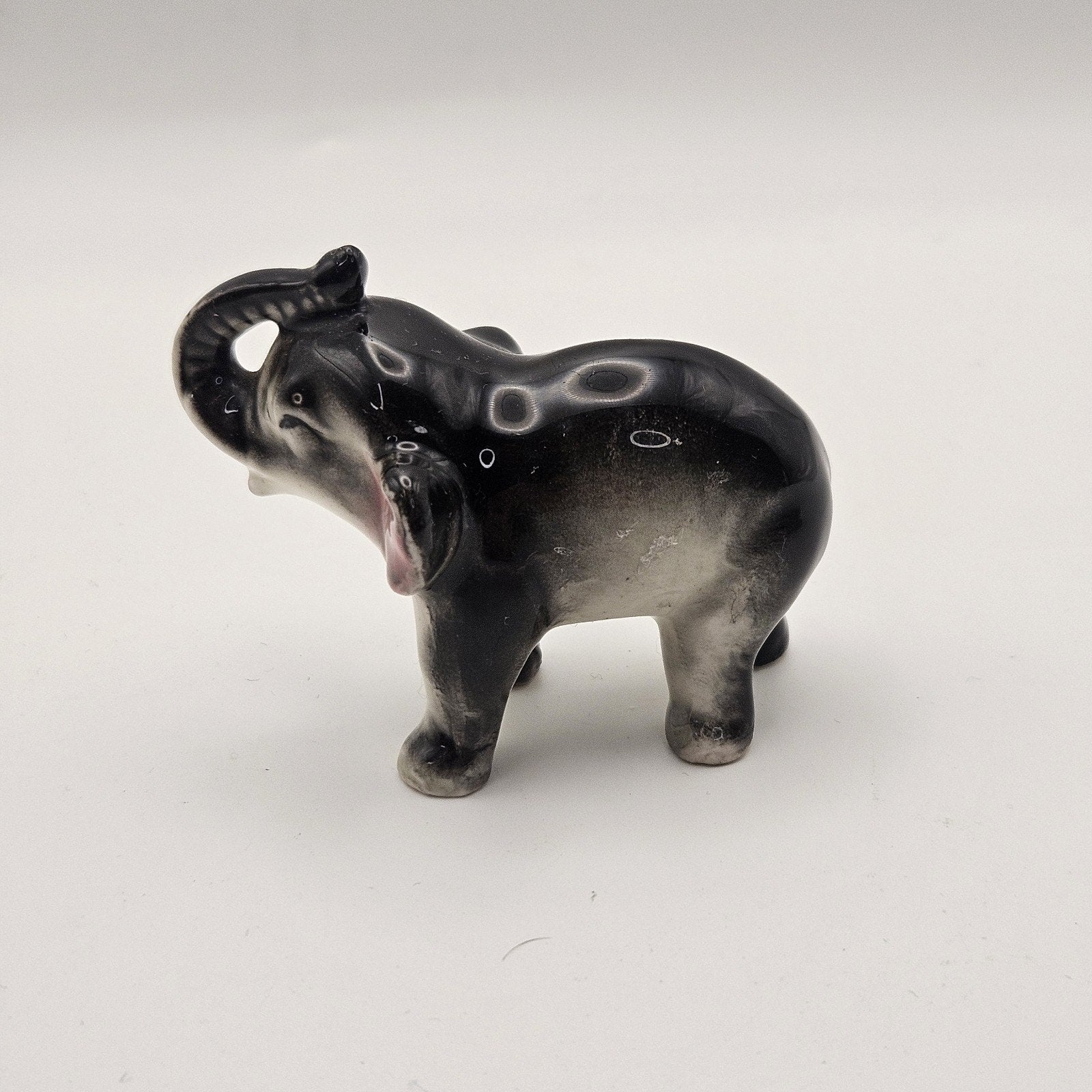 Vintage Ceramic Miniature ELEPHANT FIGURINE Trunk Up MADE IN JAPAN 2 3/4" Tall