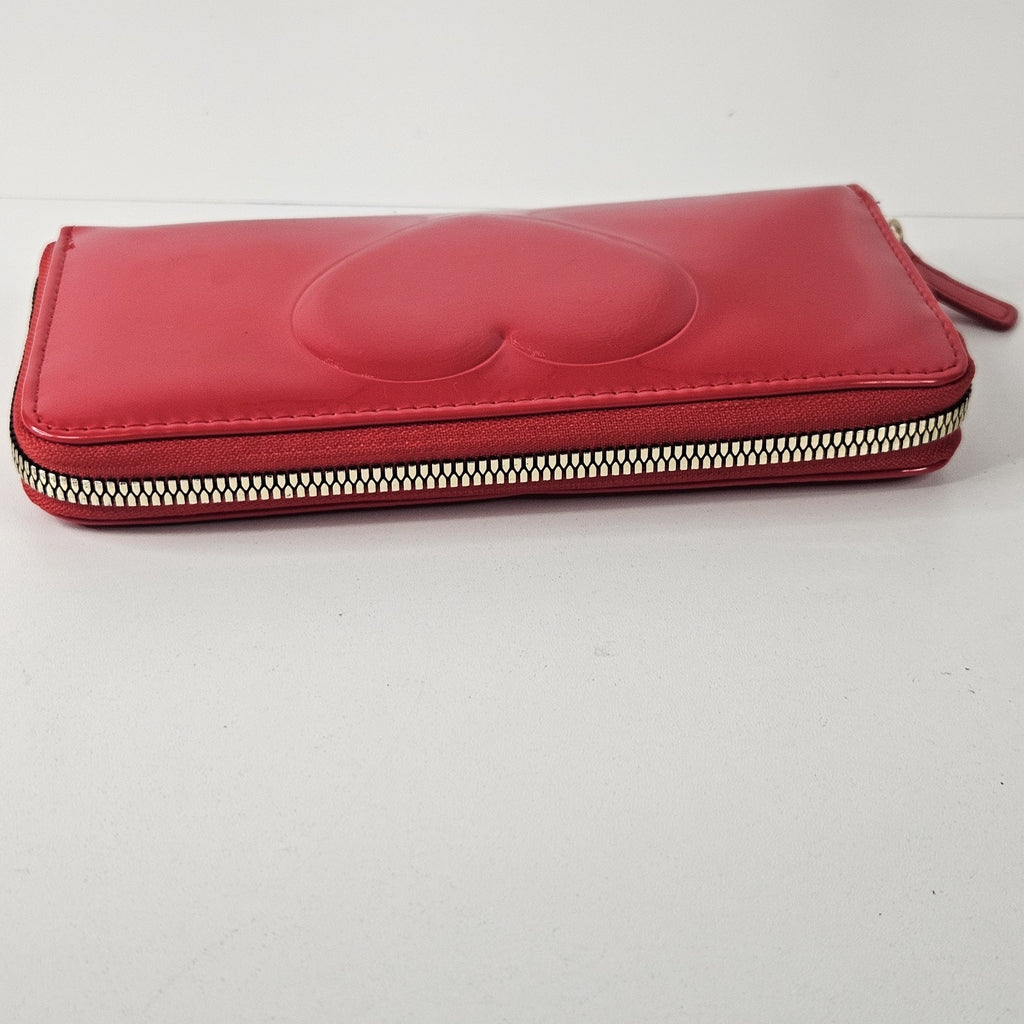 Luv Betsey Johnson Wallet Zip Around Leather Patent Raised Red Heart Whimsical