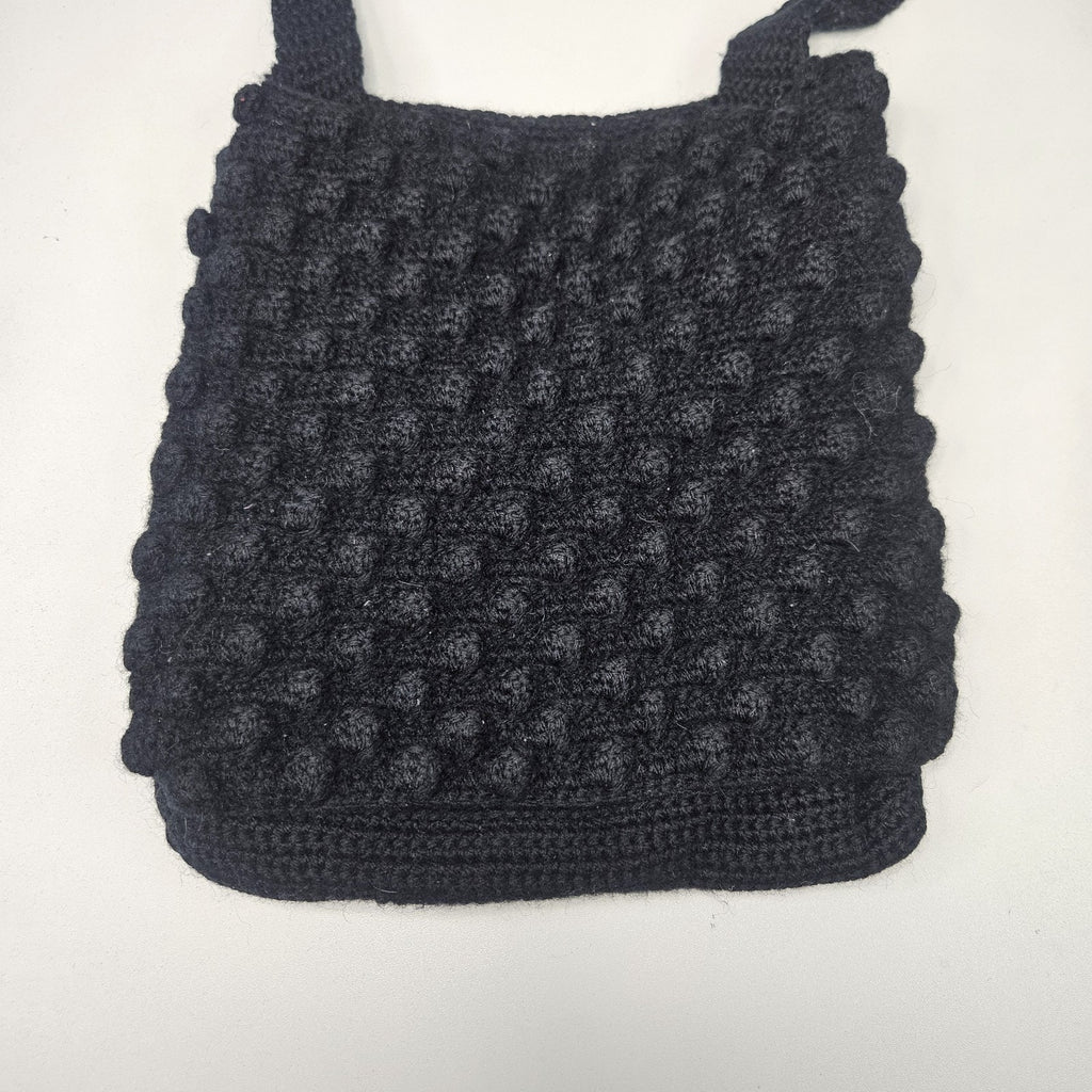 Handmade Crochet Mini Black Crossbody Shoulder Bag Coastal Y2K Whimsy Small