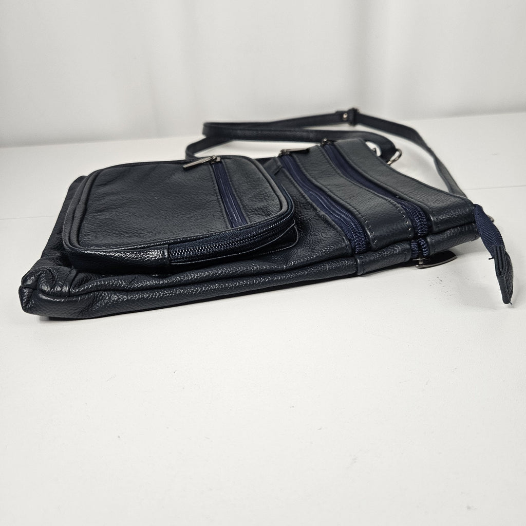 Krediz Leather Navy Blue Crossbody Bag Travel Purse 5 Compartments