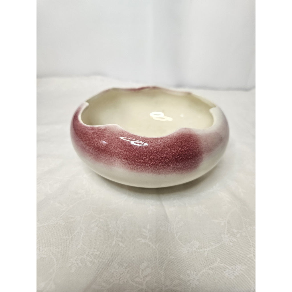 Vintage Oxford Blood Red Cream Pottery Bowl Made in USA #3 5" Scalloped Bowl