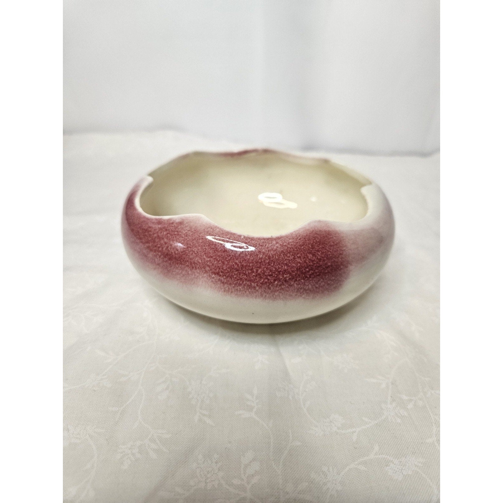 Vintage Oxford Blood Red Cream Pottery Bowl Made in USA #3 5" Scalloped Bowl