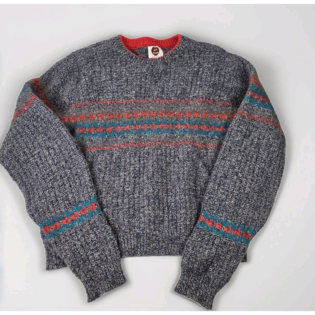 VTG I'm a Plum Navy Blue Chunky Knit Fisherman Sweater Size Med Made in USA