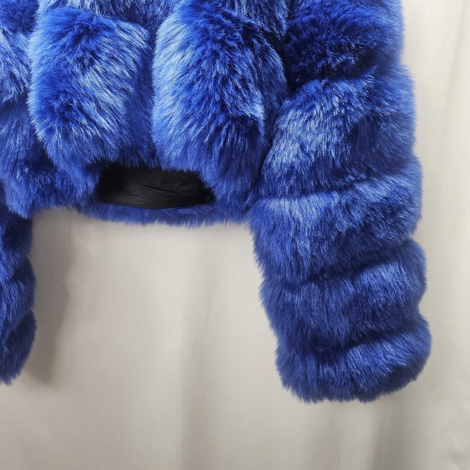 Azalea Wang Gracelle Faux Fur Cropped Jacket Blue Women's Plus Size 2X Glam