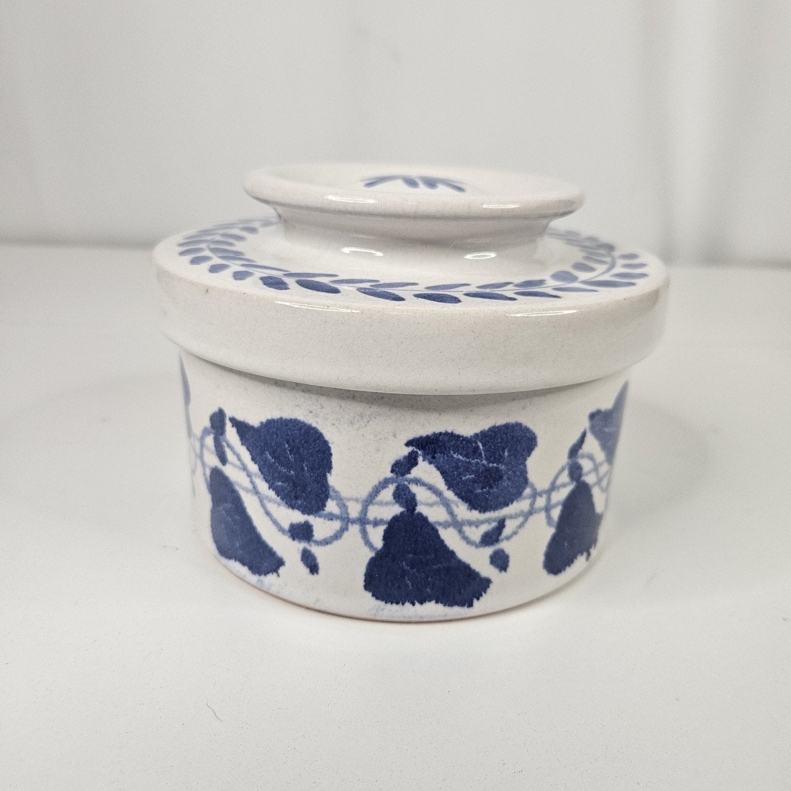 Vintage Amnion Triana Salt Glaze Stoneware Floral Print Butter Crock W Lid