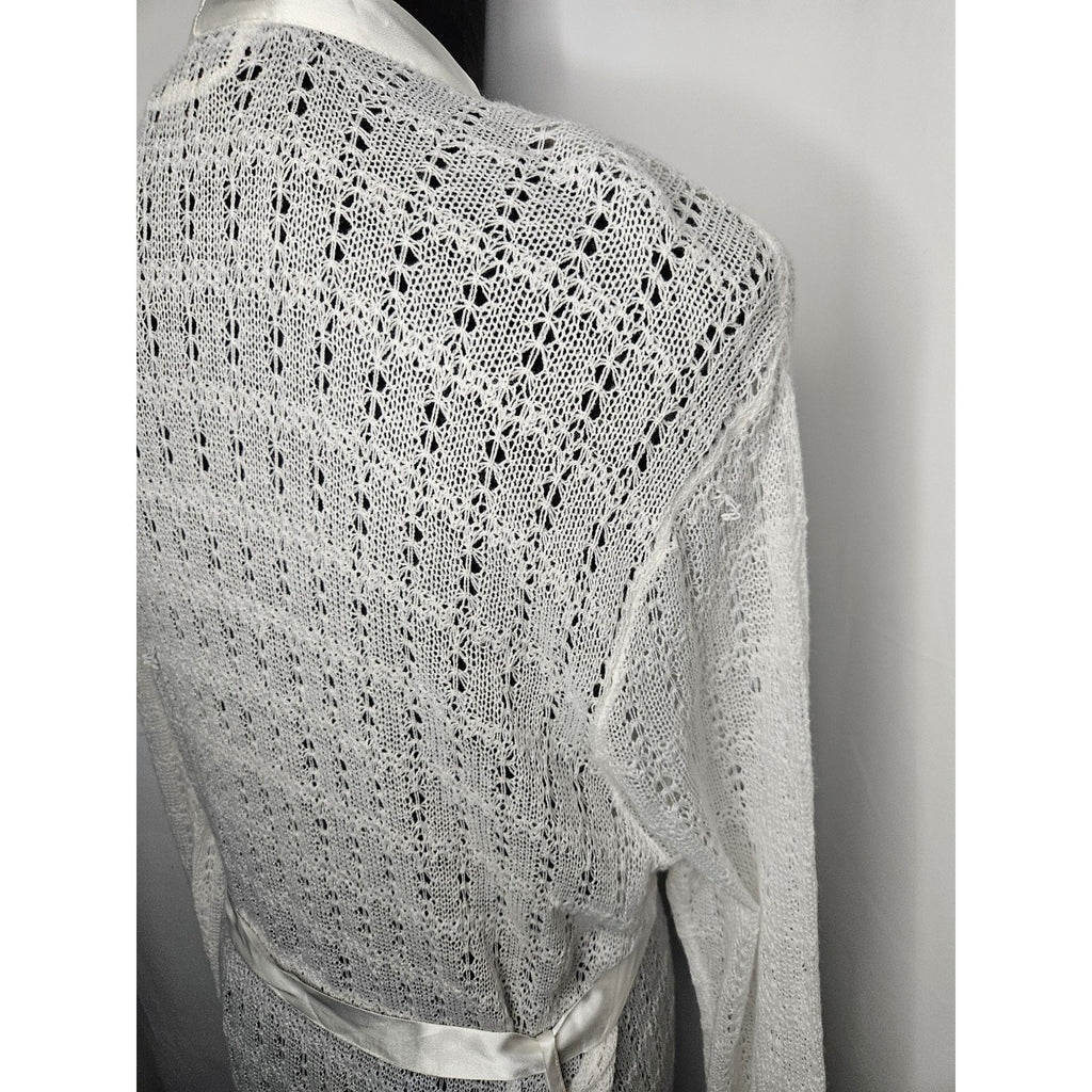 Vintage Apostrophe Robe Kimono Nightgown White Cream Crochet Lace Floral Large